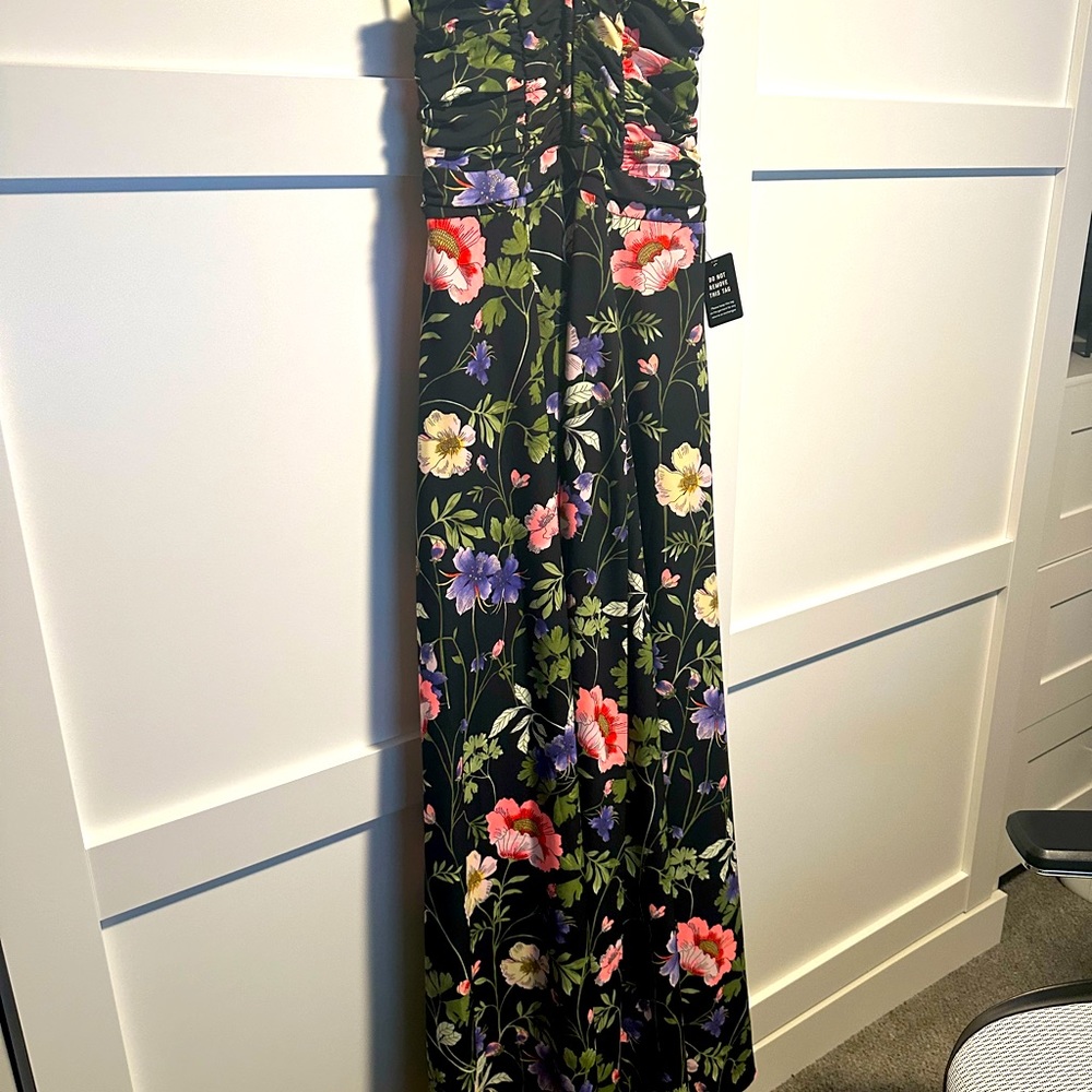 Express Black Floral Strapless Maxi Dress